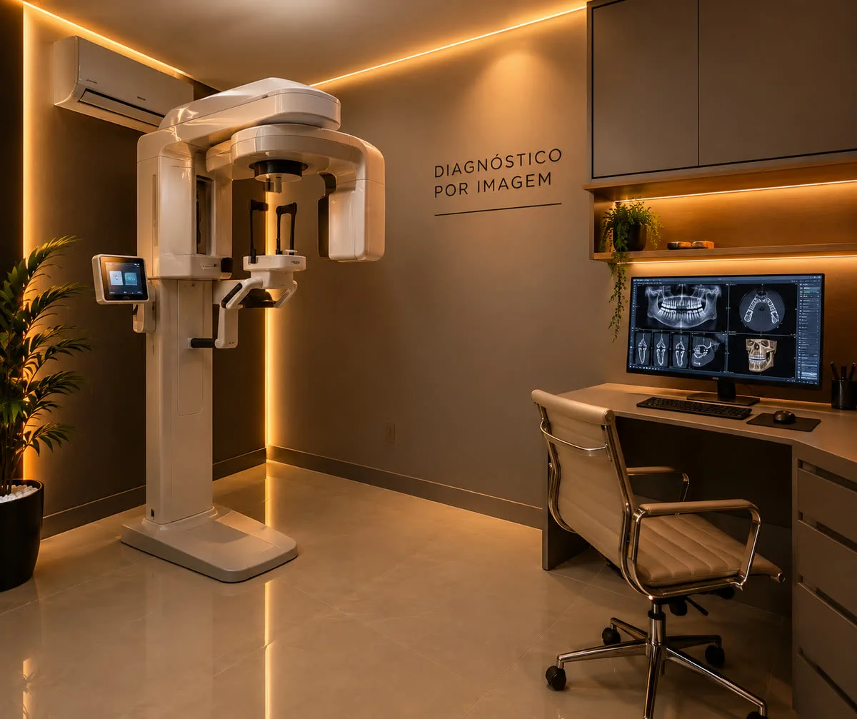 Sala de diagnóstico por imagem com raio-X odontológico digital